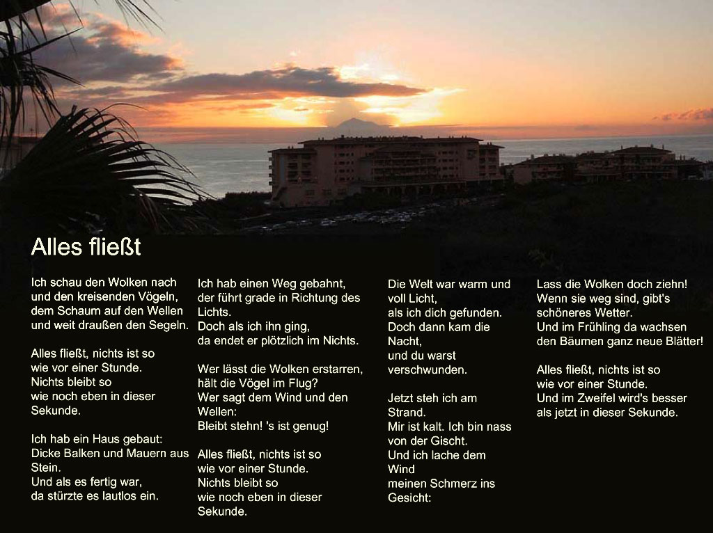 Blick von La Palma auf Teneriffa bei Sonnenaufgang + Gedicht Alles fließt. Für Blinde: Text ist über einen gesonderten Link zugänglich