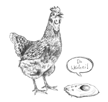 Ein Spiegelei sagt zu einem Huhn: Du Weichei!