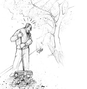 Kampf mit dem Herbstlaub